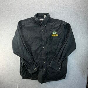 Vintage Green Bay Packers Pro Elite Black Cotton Button Down Shirt Mens XL